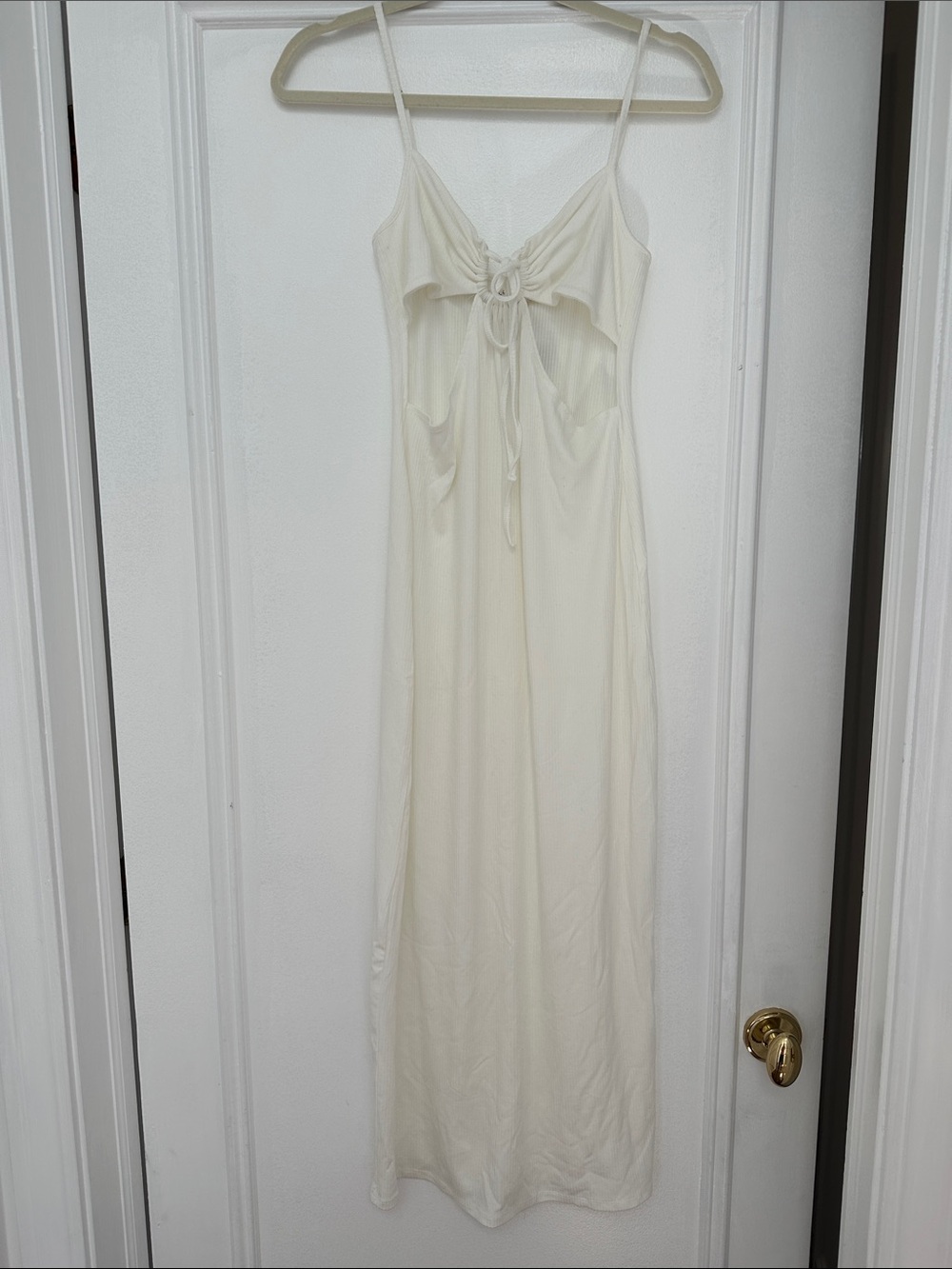 l*space Cream Ribbed cut out Tie-Front Maxi Dress/swim cover up
